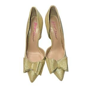 Betsey Johnson Heels Womens Size 7 Gold Glitter Bow Pumps Party D'Orsay Coquette